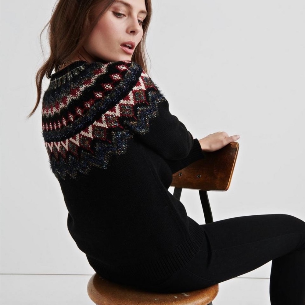 NWT Lucky Brand Black Fair Isle Sweater - Picture 3 of 5